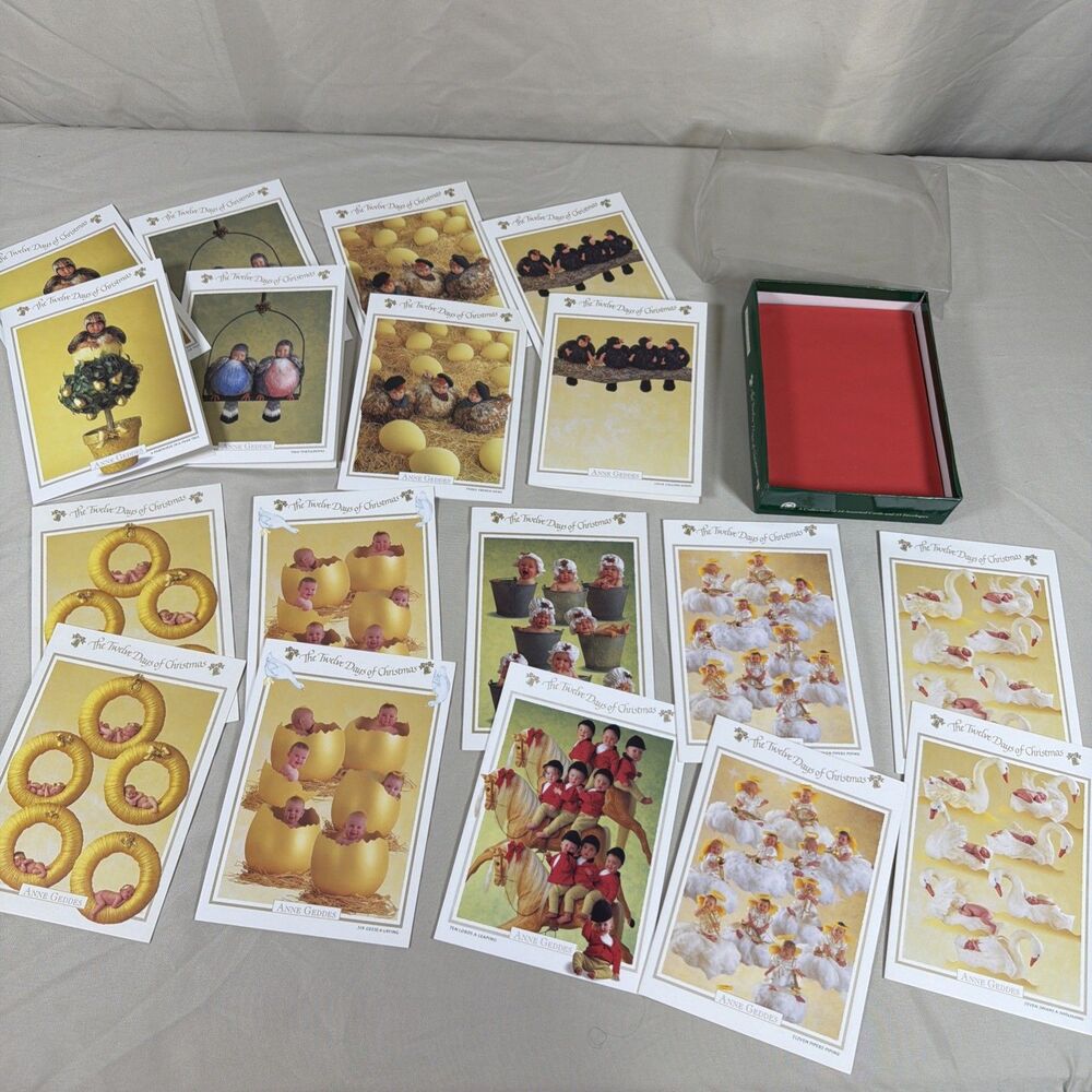 Vintage 1996 Anne Geddes Twelve Days Christmas Cards Lot of 18 (19 Envelopes)